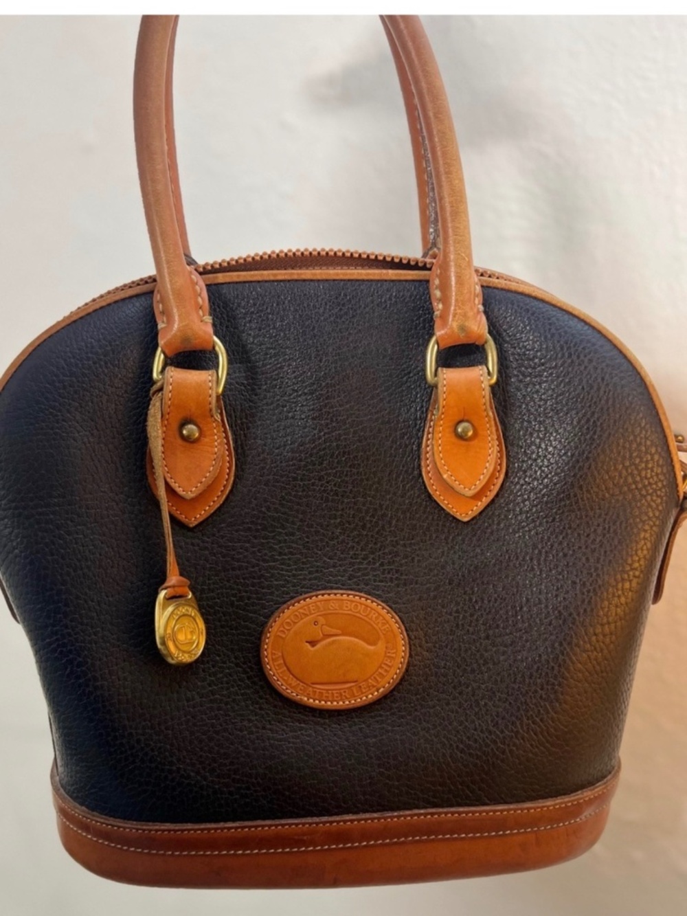 Vintage Dooney & Bourke Black Brown Bowling Bag Made in USA